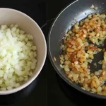 Raw onions versus sautéed onions, illustrating the difference for crockpot cooking. This image helps answer the question, Do you have to saute onions before crockpot?